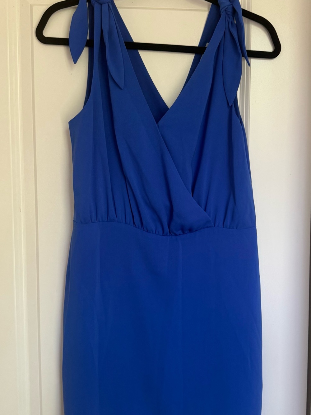 Naked Zebra Sleeveless Tie-Shoulder V-Neck Dress in Royal Blue
